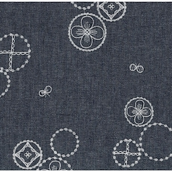 Denim Circle Pattern - Embroidered Fabric